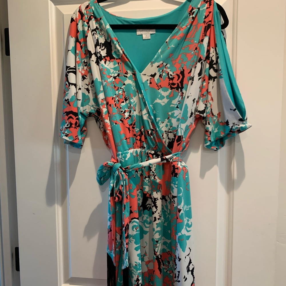 Jessica Simpson Teal and Coral Midi Dress